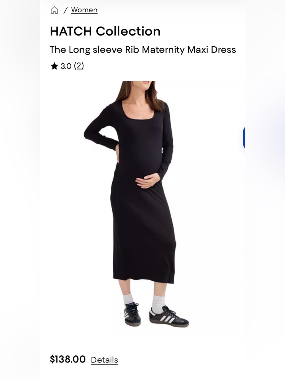 Hatch Black Long Sleeve Maternity Maxi Dress size 1